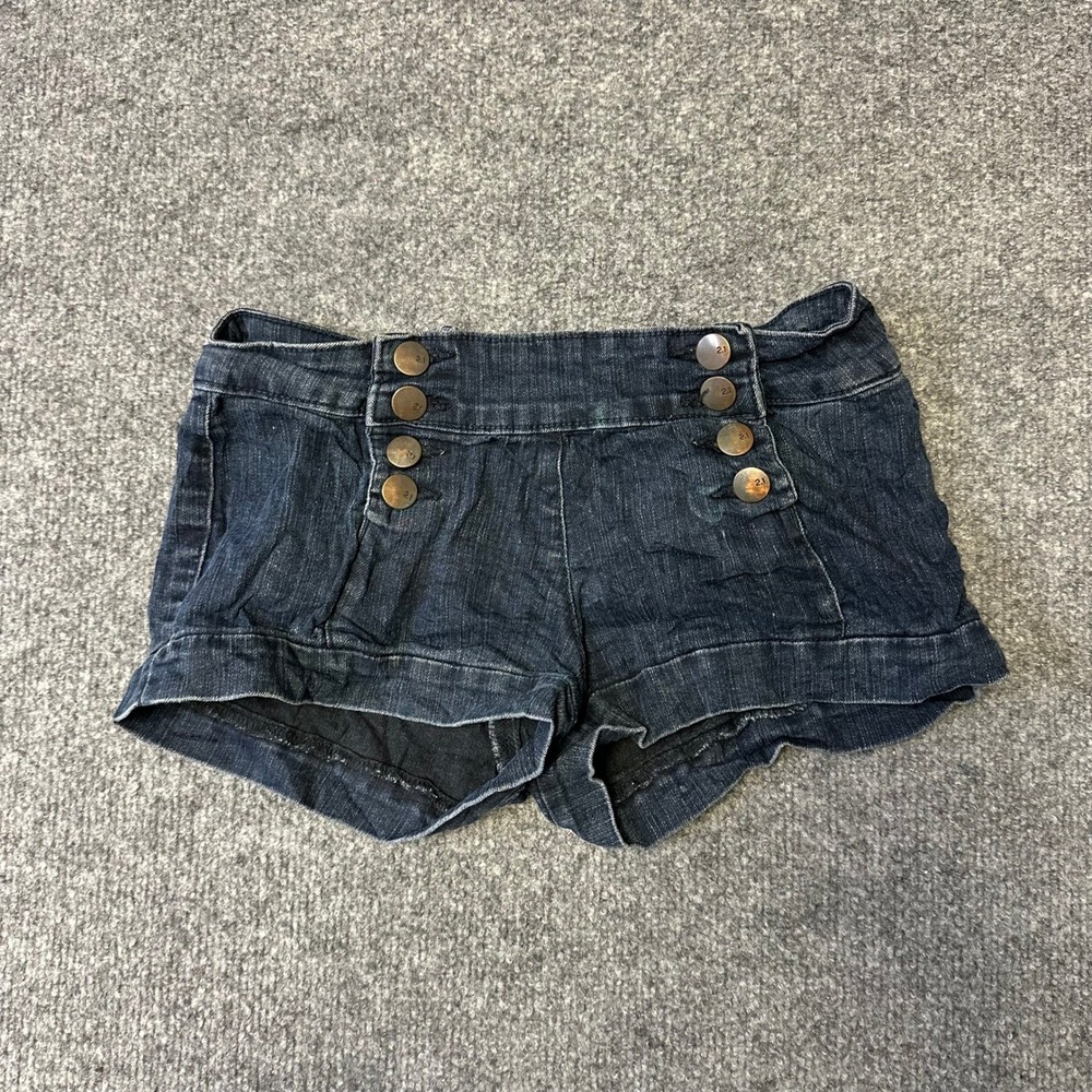 Forever 21 Denim Shorts Womens Size XS Dark Wash Sailor Button Cuffed Mini